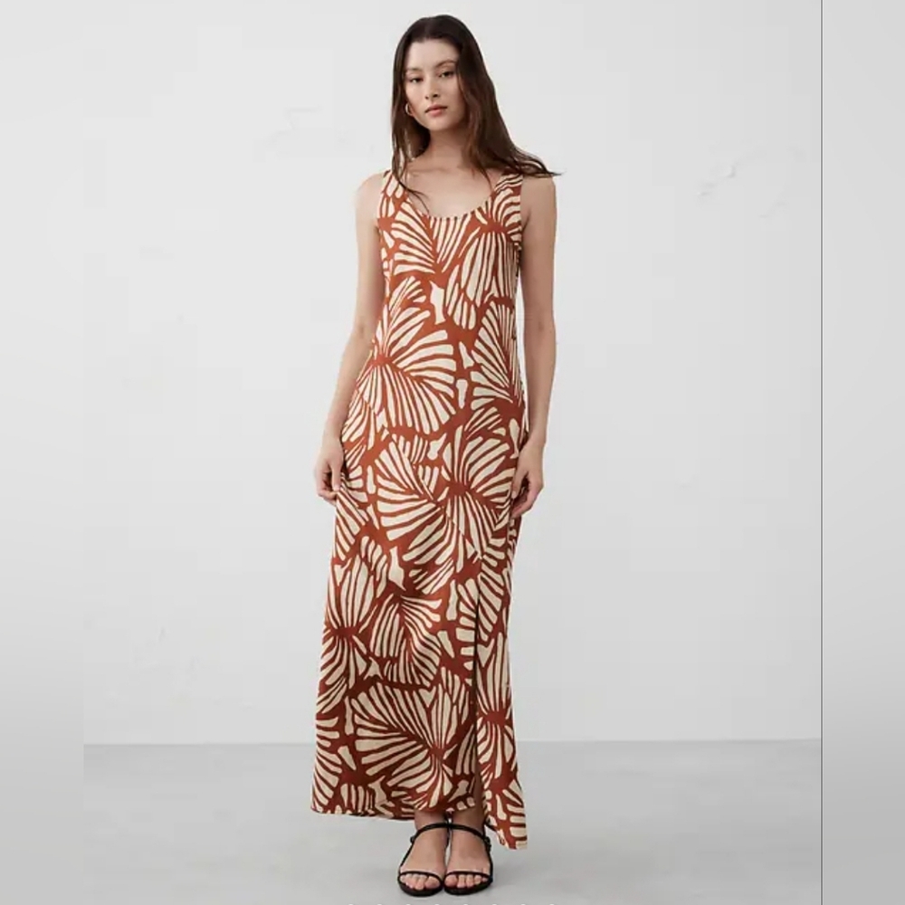 NWT Banana Republic Silky Twill Slit Maxi Dress Size L In View Leaves Large Warm